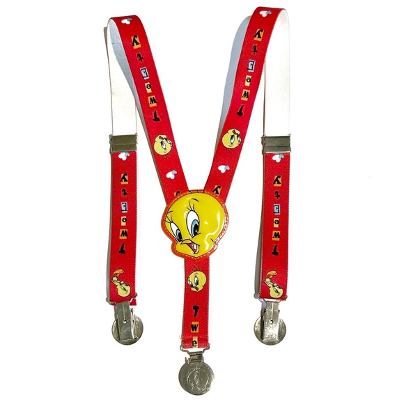 Warner Bros Looney Tunes Tweety Bird Kids Pants Suspenders Yellow Red Stretchy - Picture 1 of 16